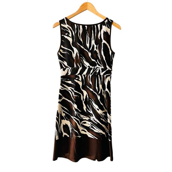 Banana Republic Silk Zebra Print Sleeveless Dress Size 4 Petite Brown Cream - Picture 2 of 8